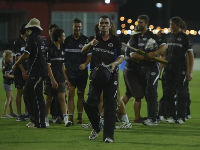 Magpies' Adam Zurvas gives the thumbs up after helping guide his team to victory over Norths in the Dixon Homes Div 1 T20 Shootout grand final at Harrup Park. Photo: Callum Dick