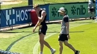 Tom Lynch stumbles off at Richmond training. Picture: Matthew Forrest/Video