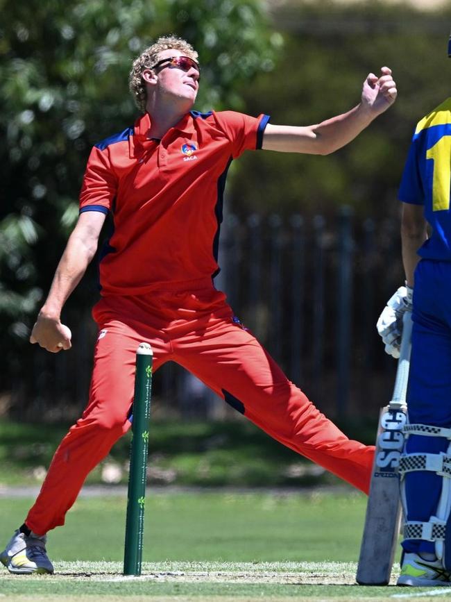 Matt LeRay bowling for South Australia at the 2024-25 Australian under-19 cricket championships in Adelaide. Picture: Supplied