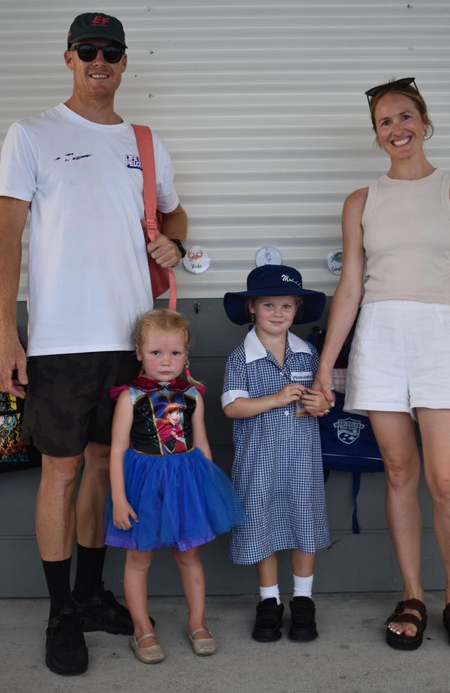 Families and students celebrate the first day of prep at Mooloolaba State School. Picture: Eddie Franklin