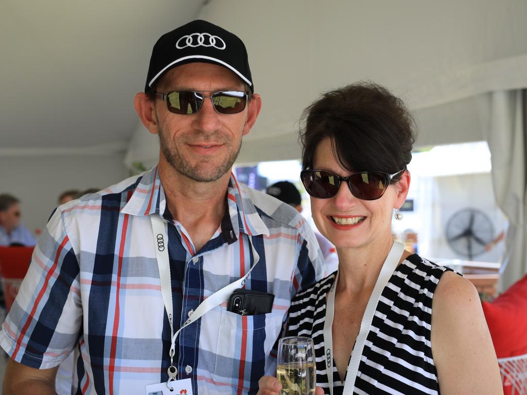 Richard Booth and Jane Booth were among the VIP Audi Solitaire customers who viewed the Adelaide Motorsport Festival track side. Picture: Kane Overall