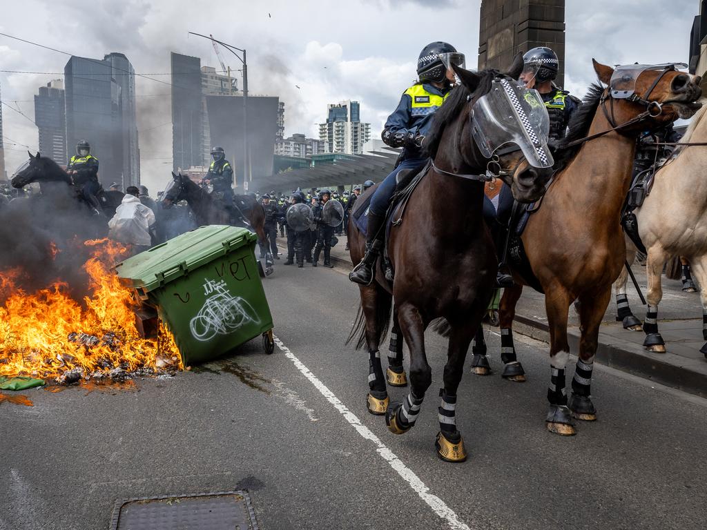 Four protesters charged so far by Bastion all face animal abuse charges over their treatment of police horses. Picture: Jake Nowakowski