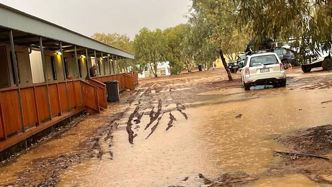 Pools of water at William Creek after it received 32mm in 24 hours last week. Picture William Creek Hotel