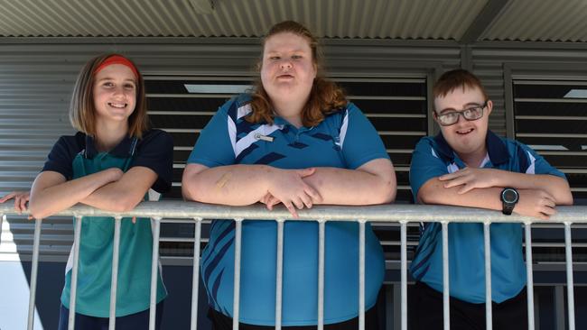 Rockhampton Special School students Isabella Budarick, Kymberley Raatz and Matt Aitkin.