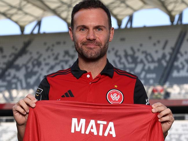 SYDNEY, AUSTRALIA - SEPTEMBER 14: New Wanderers signing Juan Mata poses for a portrait during a Western Sydney Wanderers A-League media opportunity at CommBank Stadium on September 14, 2024 in Sydney, Australia. (Photo by Jason McCawley/Getty Images)