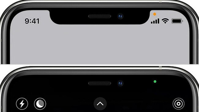 Apple has revealed the meaning behind the orange and green dots that appear at the top of your screen. Picture: Apple.