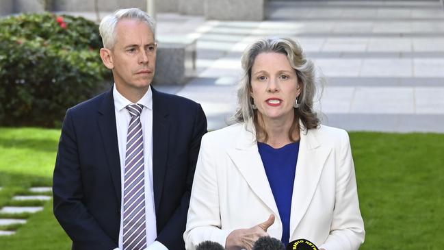 Home Affairs Minister Clare O'Neil and Immigration Minister Andrew Giles in Canberra. Picture: NCA NewsWire / Martin Ollman