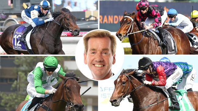 Ray Thomas will have a close eye on Nadal (top left, Supernova at Pakenham), Our Kobison (top right, Race 9 at Randwick), Gilded Water (bottom right, Race 6 at Randwick) and Hi Barbie (bottom left, BJ McLachlan Stakes at Eagle Farm) today.