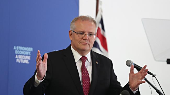 PM Scott Morrison in Qld at the Brothers Rugby Union Complex in Albion. Pic Annette Dew