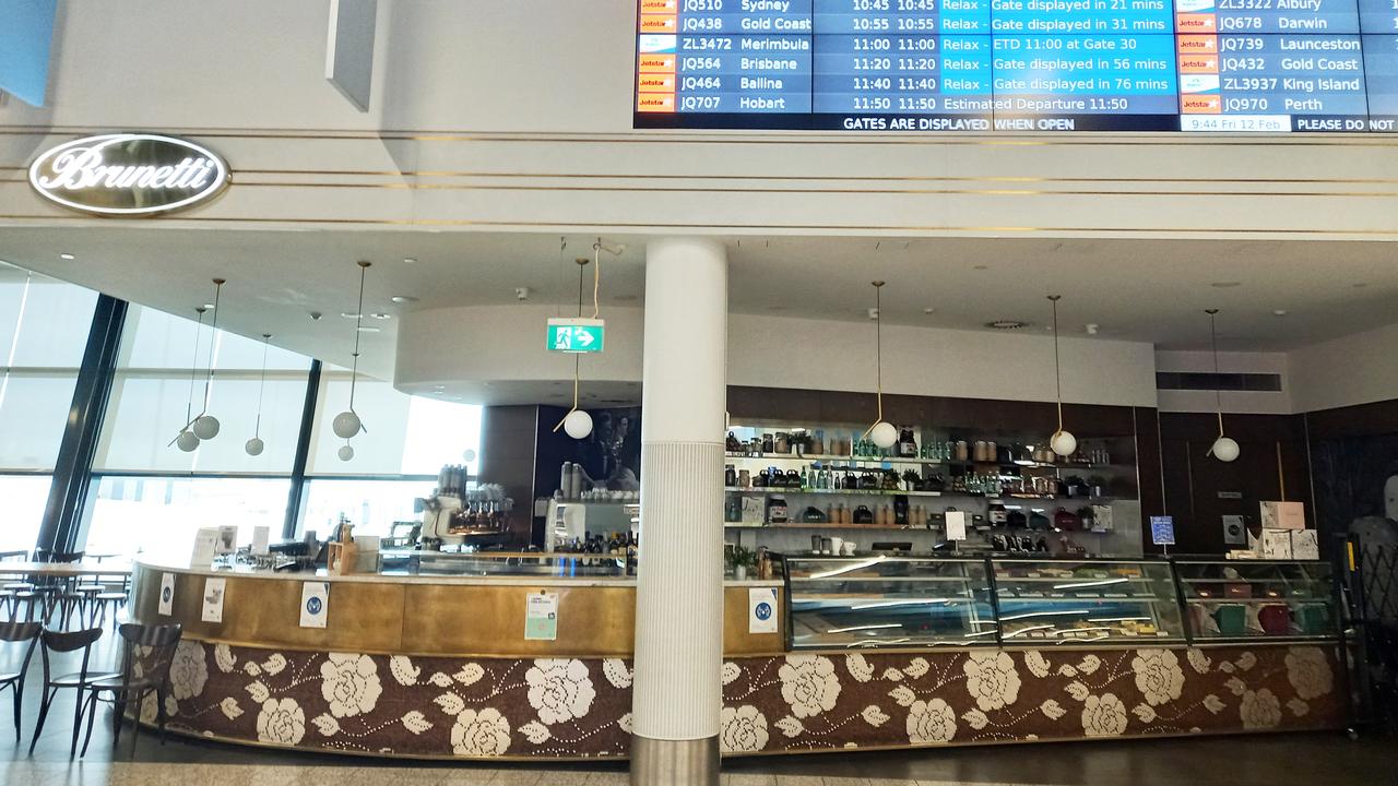 The Brunetti Cafe at Terminal 4 at Melbourne Airport has been closed after it was linked to the most recent COVID cluster. Picture: Andrew Henshaw