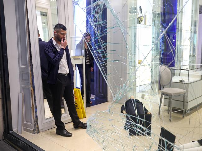 The Dior store in Melbourne’s Collins St after a ram raid in March this year. Picture: Brendan Beckett