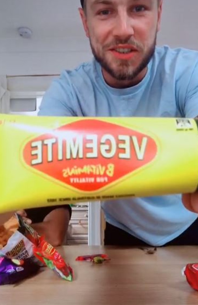 Ryan Coates, a British TikTok user, left his Aussie followers stunned over the way he ate Vegemite. Picture: TikTok/Coatesy95