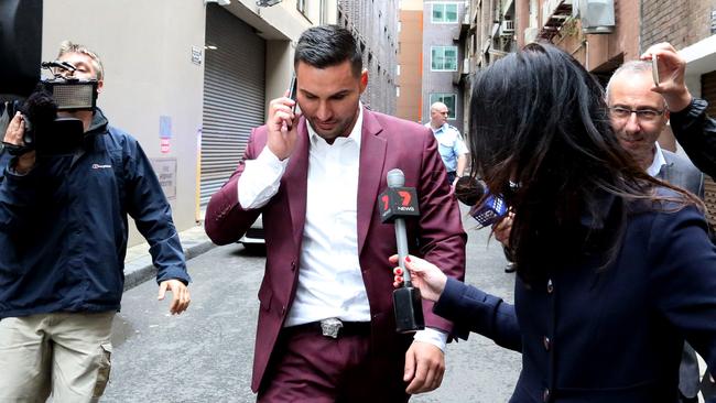 Salim Mehajer emerges after spending the night in police cells following the alleged assault of a taxi driver this morning. Picture: Brianne Makin