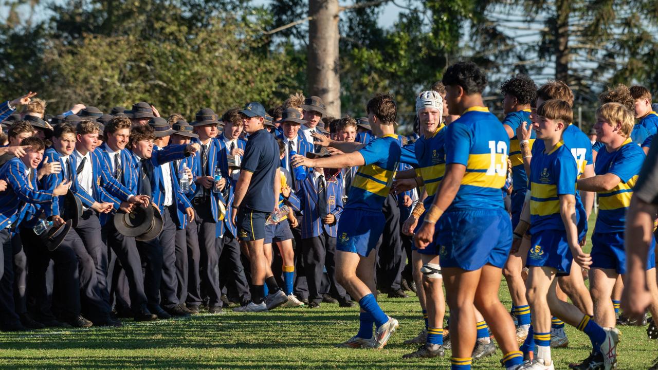 TGS celebrate their win. 2024 O'Callaghan Cup at Downlands College. Photo by Nev Madsen