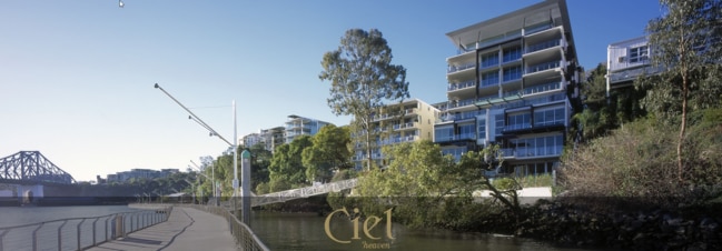 Image of the Ciel development (on right) at New Farm which owners say will be negatively impacted by a proposed new development at 65 Moray St next door (centre).