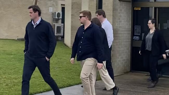 James Bryson, in the white shirt, leaves court in Mount Gambier with supporters after he pleaded guilty. Picture: Jessica Dempster