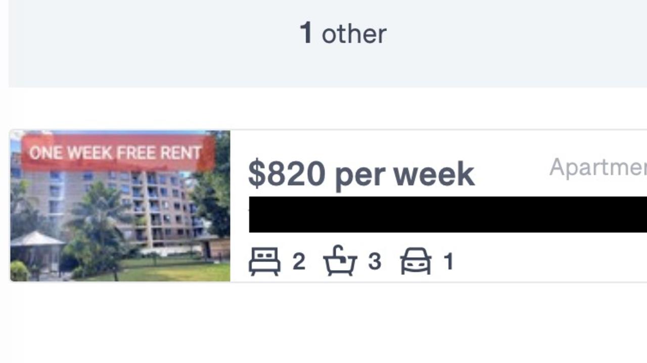 The advertisement for the former rental offering a week's free rent. Picture: REA