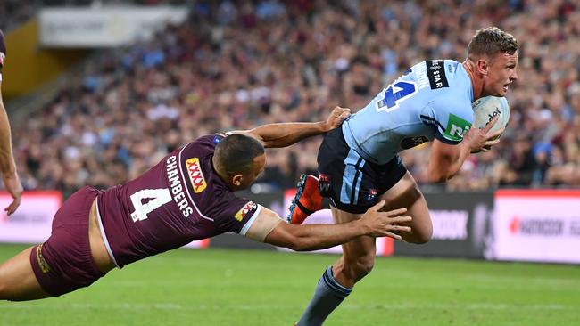 Wighton had a mixed night on his Origin debut. Picture: Darren England