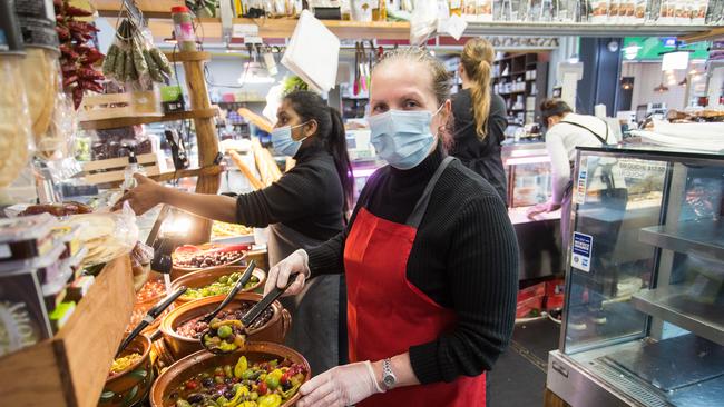 Emerald Hill Deli owner Maria Totos with some of the produce you can order online for delivery. Picture: Paul Jeffers