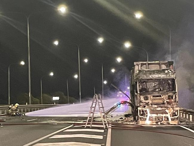 The scene of the fire on the Logan Motorway. Picture: QFES