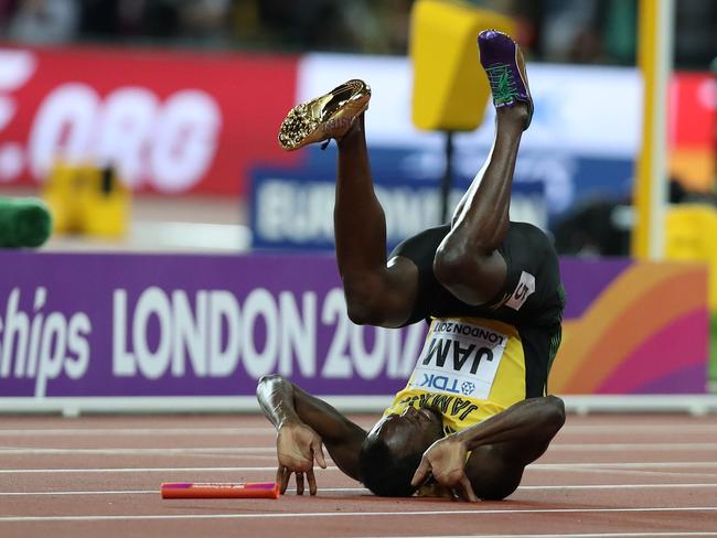 Bolt, mid-roll. Picture: AFP