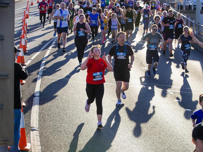 Run the Bridge Fun Run 2020 across Tasman Bridge. Picture: RICHARD JUPE
