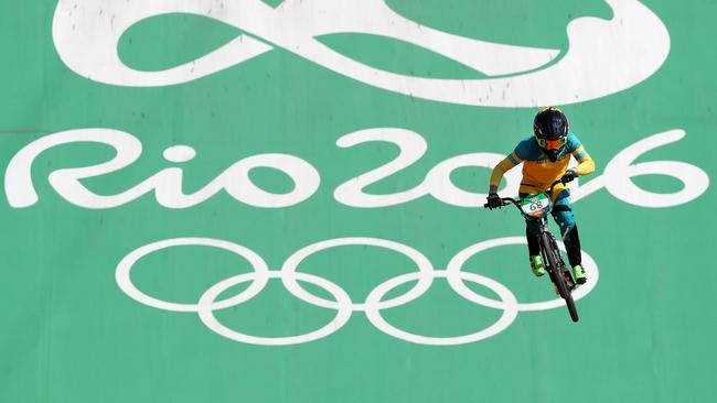 Caroline Buchanan gets under way during the BMX event in Rio. Picture Adam Head