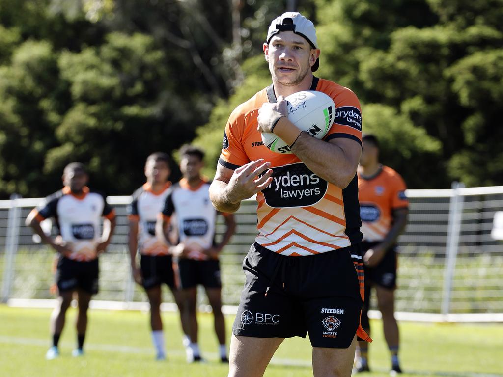 DAILY TELEGRAPH. MAY 18, 2022. Pictured is Former Canterbury Bulldogs player Brent Naden training with his new team the Wests Tigers in Concord today. Picture: Tim Hunter.