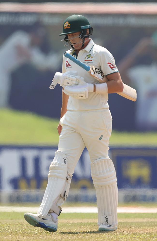 Marnus Labuschagne walks off after another cheap dismissal in Sri Lanka. Picture: Getty Images