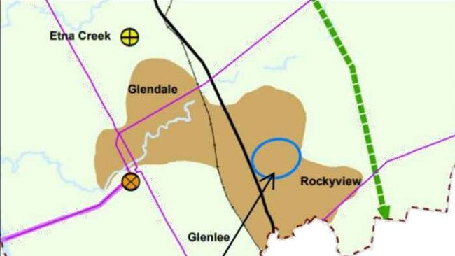 This map shows the location of the newly approved 393 lot Mildura Rise Estate surrounded by Glendale, Rockyview and Glenlee suburbs. The black line is the Bruce Highway.