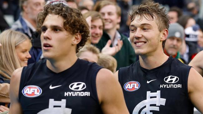 Charlie Curnow and future captain Patrick Cripps will stay in navy blue. Pic: Getty Images