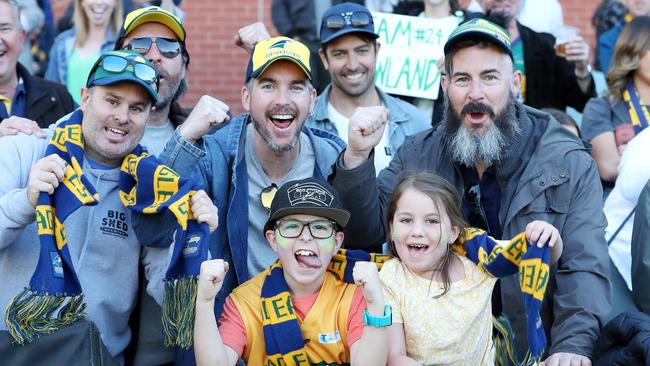 Eagles fans celebrate the win. Picture: Sarah Reed