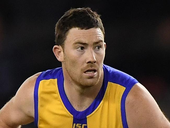 Jeremy McGovern of the Eagles is seen in action during the Round 20 AFL match between the Carlton Blues and the West Coast Eagles at Marvel Stadium in Melbourne, Sunday, August 4, 2019. (AAP Image/Julian Smith) NO ARCHIVING, EDITORIAL USE ONLY