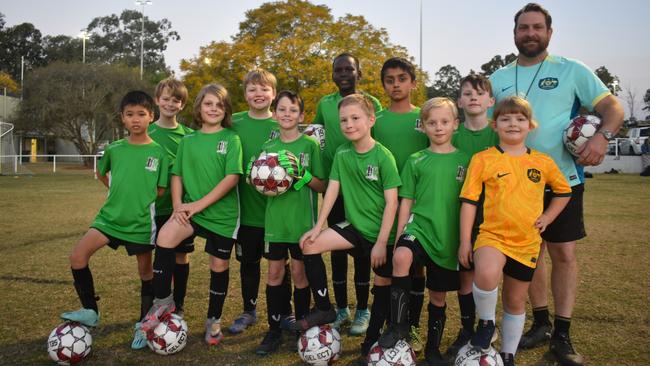 Ipswich Knights Soccer Club under 10s team training before the Matildas vs England semi-final clash in Ipswich. Photos by Georgie Walker.