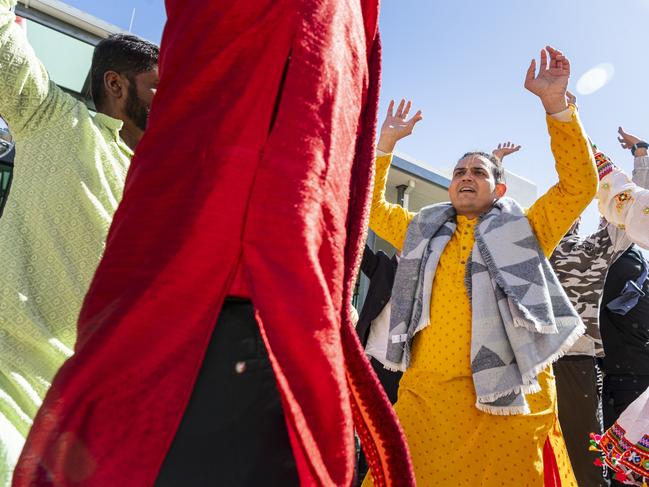 Dancing as the procession reaches the Civic Square is Hitesh Patel at Toowoomba's Festival of Chariots, Saturday, July 20, 2024. Picture: Kevin Farmer