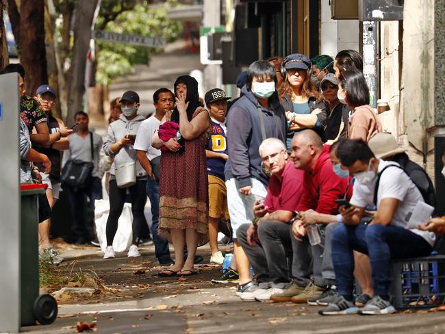 Lines of unemployed people outside Surry Hills Centrelink in March. Picture: Sam Ruttyn