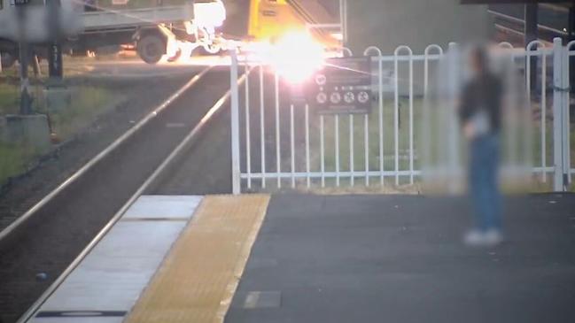 Moment power lines hit, creating train chaos