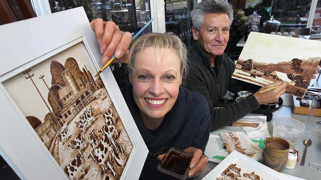 Chocolate painters (L-R) Beverley McNamara and Alexander Nichols at the launch of the Chocolate Winterfest at latrobe