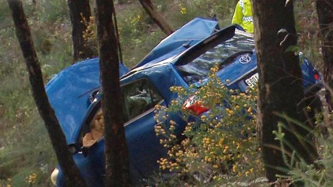 A 24-year-old Mount Barker man has died after his car plunged about 20 metres down an embankment on Mount Lofty Summit Road. Picture: 7NEWS Adelaide