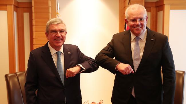 Prime Minister Scott Morrison meets with International Olympic Committee Thomas Bach in 2020. Picture: Adam Taylor