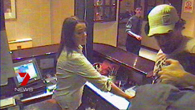 Fevola can be seen gripping the back of the bartender’s head. Picture: 7 News