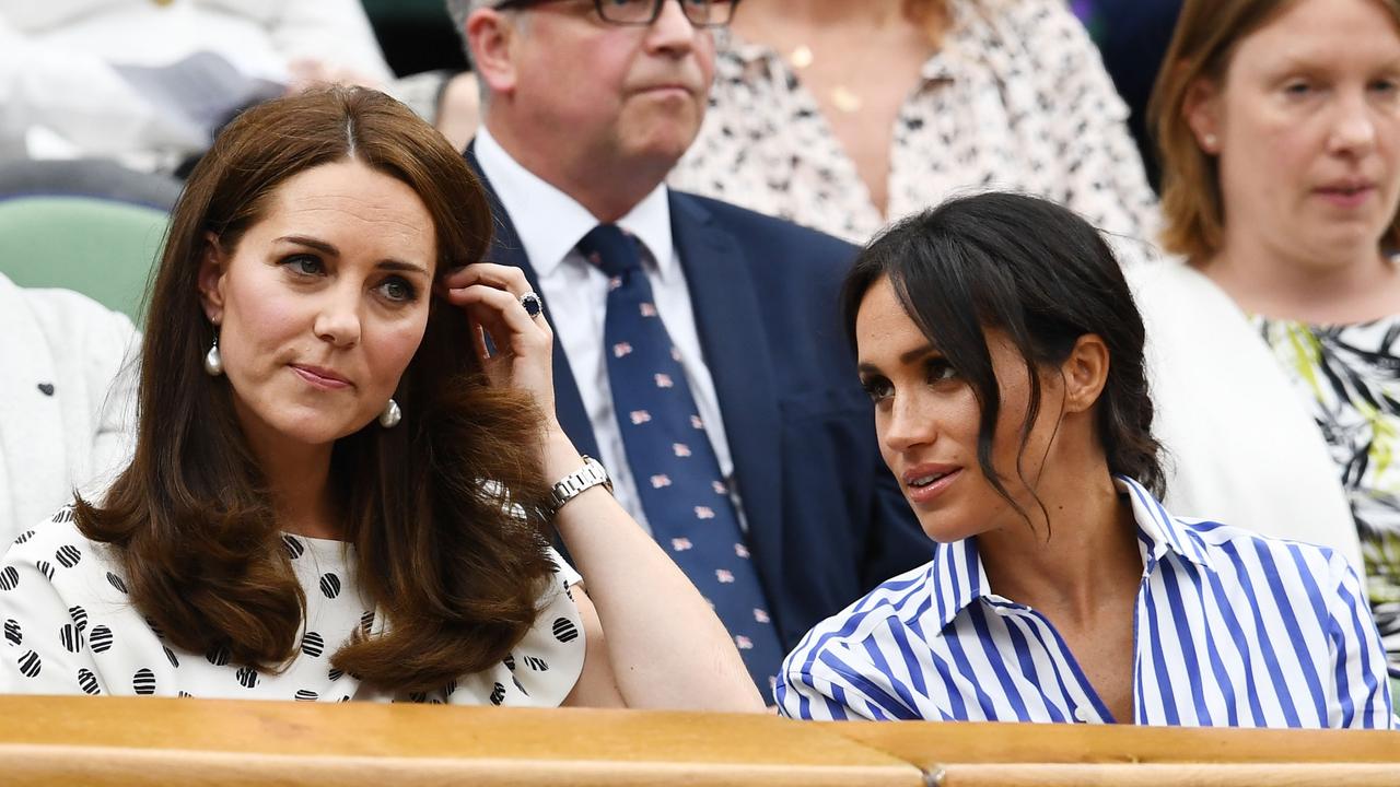 Catherine, Duchess of Cambridge and Meghan, Duchess of Sussex at Wimbledon in 2018 in London, England. Picture: Clive Mason/Getty Images