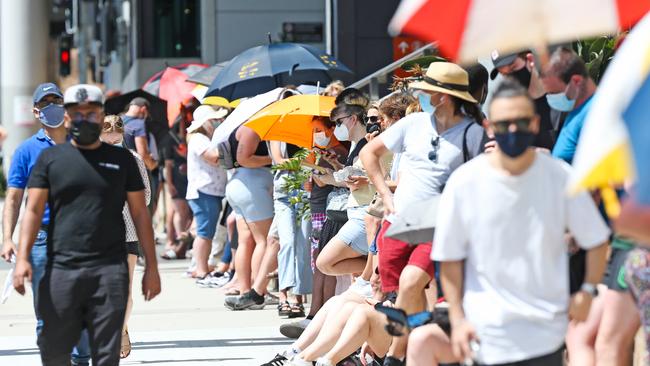 People are waiting up to seven hours for a Covid test at clinics across South East Queensland. Picture: Zak Simmonds