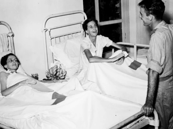 Two members of the Australian army Nursing service Sister Jean Greer of NSW (left) and Sister Betty Jeffrey of East Malvern Vic who were for three and a half years prisoners of war in Sumatra