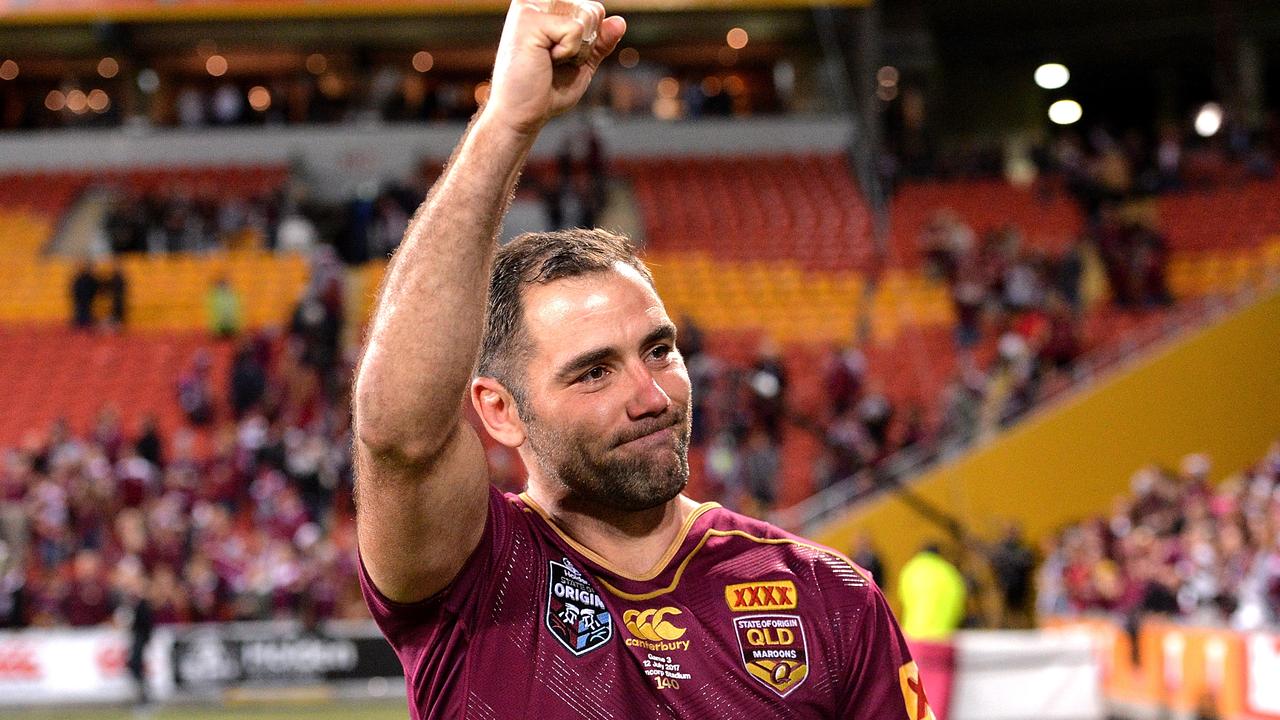 Cameron Smith of the Maroons celebrates victory after game three of the State of Origin 2017 series