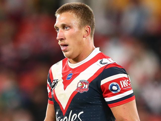 BRISBANE, AUSTRALIA - AUGUST 27:  Ben Marschke of the Roosters looks on during the round 24 NRL match between the Sydney Roosters and the South Sydney Rabbitohs at Suncorp Stadium on August 27, 2021, in Brisbane, Australia. (Photo by Chris Hyde/Getty Images)