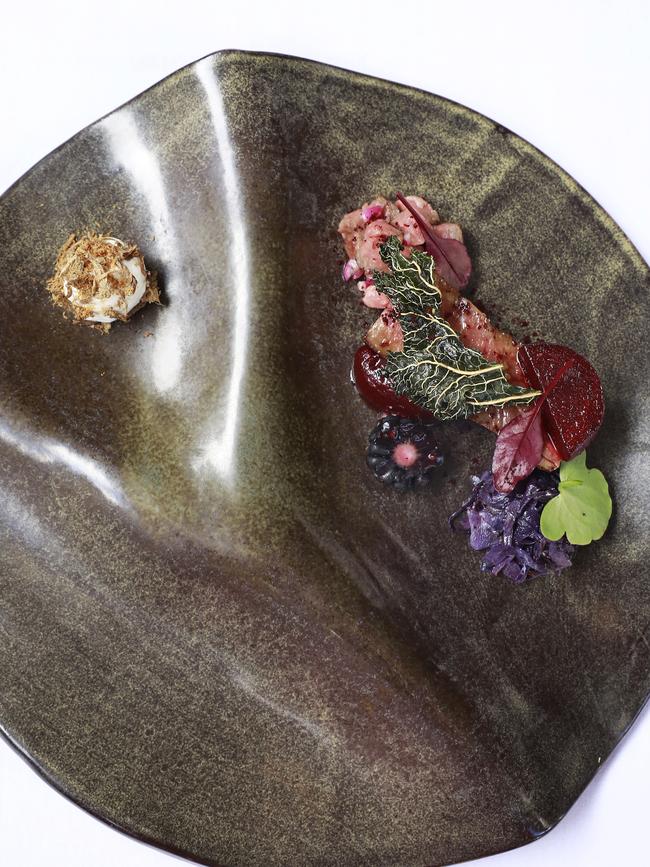 FaWagyu, veal, brassica, beetroot, blackberry. Picture: AAP/Claudia Baxter