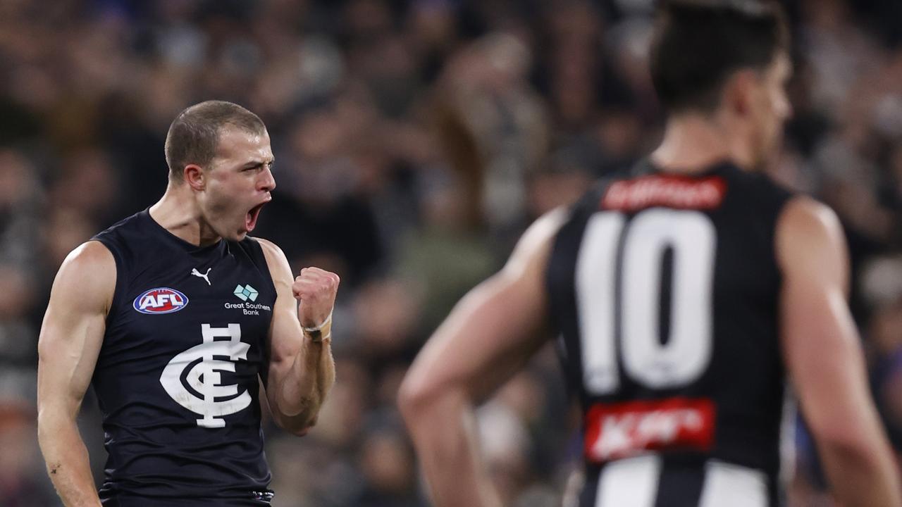 The Blues shook up the AFL ladder after their win over the Pies. (Photo by Darrian Traynor/Getty Images)