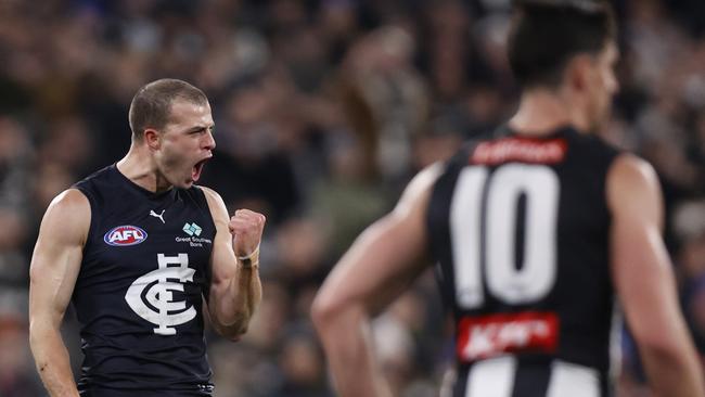 The Blues shook up the AFL ladder after their win over the Pies. (Photo by Darrian Traynor/Getty Images)