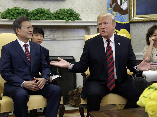 President Donald Trump meets with South Korean President Moon Jae-In in Washington overnight. Picture: AP